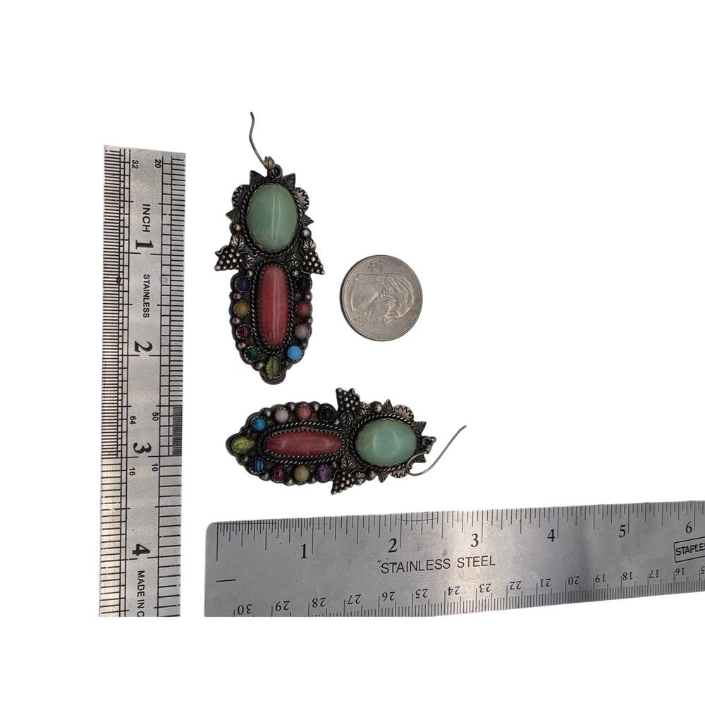 Vtg Southwestern SC Cloud Natural Multicolor Stones Sterling Silver Earrings - Picture 5 of 6